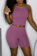 Dark Purple Sexy Casual Solid Backless Spaghetti Strap Sleeveless Two Pieces