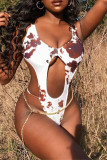 Blue Fashion Sexy Print Hollowed Out Swimwears (Without Waist Chain)
