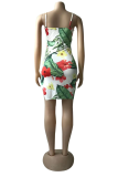 Colour Sexy Print High Opening Slit Spaghetti Strap Pencil Skirt Dresses