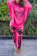 Rose Red Fashion Casual Print Basic O Neck Long Sleeve Two Pieces