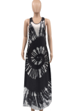 Black Sexy Print Patchwork V Neck Straight Dresses