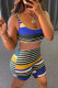 Blue Fashion Casual Striped Print Vests U Neck Sleeveless Two Pieces
