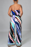 Multi-color Casual Print Patchwork Strapless Loose Jumpsuits