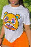 White Fashion Casual Print Basic O Neck T-Shirts