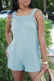Baby Blue Sexy Solid Patchwork Spaghetti Strap Straight Jumpsuits
