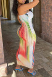White Fashion Sexy Print Backless Strapless Sleeveless Dress