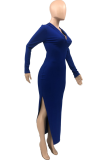 Blue Sexy Solid Backless O Neck Irregular Dress Dresses