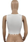 White Casual Print Patchwork O Neck Tops