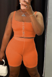 Orange Casual Solid Buckle Spaghetti Strap Sleeveless Two Pieces