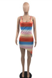 Colour Fashion Sexy Print Asymmetrical U Neck Vest Dress
