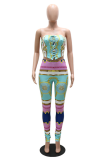 Yellow Sexy Print Strapless Skinny Jumpsuits