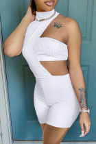 White Fashion Sexy Solid Backless Turtleneck Short Sleeve Two Pieces