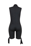 Black Casual Print Patchwork Half A Turtleneck Skinny Rompers