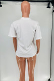White Fashion Casual Print Basic O Neck T-Shirts