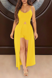 Yellow Casual Solid Patchwork Spaghetti Strap Sleeveless Two Pieces