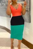 Red Fashion Sexy Patchwork Basic V Neck Vest Dress