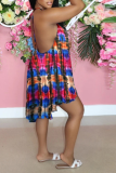 Red Sexy Print Patchwork Halter Cake Skirt Dresses