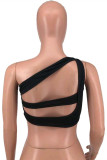 White Sexy Casual Solid Backless One Shoulder Tops