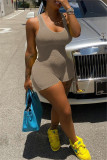 Grey Fashion Casual Solid Backless U Neck Sleeveless Skinny Romper