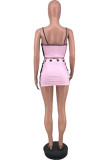 Light Purple Sexy Casual Print Patchwork Backless Spaghetti Strap Sleeveless Two Pieces