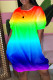 Rainbow Color Casual Print Patchwork O Neck Straight Dresses
