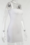 White Sexy Solid Patchwork Spaghetti Strap Sling Dress Dresses