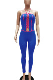 White Sexy Solid Hollowed Out Patchwork Frenulum Halter Skinny Jumpsuits