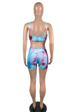 Rose Red Sexy Print Hollowed Out Spaghetti Strap Skinny Rompers