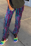 Turquoise Fashion Casual Print Basic Regular Mid Waist Trousers