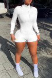 Red Fashion Casual Solid Basic Zipper Collar Long Sleeve Skinny Romper