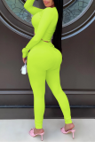 Pink Sexy Solid Patchwork O Neck Long Sleeve Two Pieces