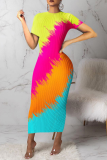 Multi-color Sexy Print Patchwork O Neck Pencil Skirt Dresses