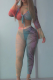 Multicolor Sexy Print Patchwork V Neck Long Sleeve Two Pieces