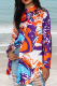 Red Casual Print Patchwork Turndown Collar Tops