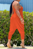 Blue Casual Solid Backless Spaghetti Strap Harlan Jumpsuits