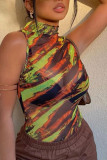 Colour Sexy Print Patchwork See-through Swimwears