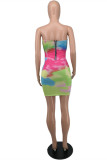 Colour Fashion Sexy Print Backless Strapless Sleeveless Dress