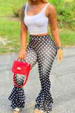 White Fashion Casual Dot Print Vests Pants U Neck Sleeveless Two Pieces