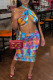 Multicolor Fashion Sexy Print Backless Halter Sleeveless Two Pieces