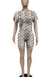Leopard Print Casual Print Patchwork O Neck Short Sleeve Two Pieces