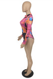 Pink Fashion Sexy Print Long Sleeve Basic Swimwears