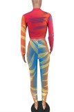 Multicolor Fashion Casual Print Basic O Neck Long Sleeve Two Pieces
