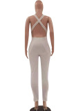 Yellow Fashion Sexy Solid Hollowed Out Backless V Neck Skinny Jumpsuits