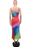 Multi-color Sexy Print Patchwork Spaghetti Strap Trumpet Mermaid Dresses