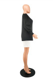 Black And White Fashion Casual Patchwork Basic O Neck Long Sleeve Two Pieces