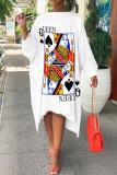 White Casual Print Patchwork O Neck Irregular Dress Dresses