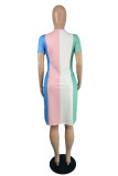 Multicolor Fashion Casual Print Basic V Neck Short Sleeve Dress