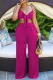 Red Sexy Solid Bandage Patchwork Spaghetti Strap Sleeveless Two Pieces