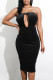 Black Sexy Solid Hollowed Out Patchwork Backless Strapless Strapless Dress Dresses