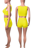 Yellow Street Solid Patchwork U Neck Two Pieces